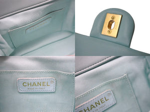 CHANEL シャネル マトラッセ18 トップハンドル チェーンショルダーバッグ 29番台 ライトブルー ゴールド金具 美品 中古 63720