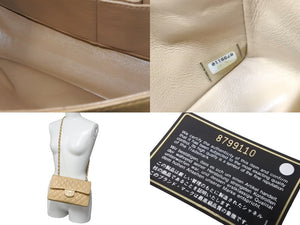 CHANEL シャネル マトラッセWフラップチェーンショルダーバッグ 8番台 ラムスキン 23cm ベージュ 新革 ゴールド金具 中古 63721
