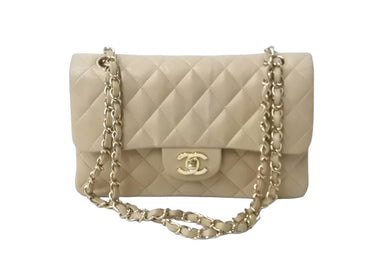 CHANEL シャネル マトラッセWフラップチェーンショルダーバッグ 8番台 ラムスキン 23cm ベージュ 新革 ゴールド金具 中古 63721