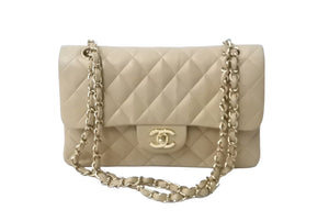 CHANEL シャネル マトラッセWフラップチェーンショルダーバッグ 8番台 ラムスキン 23cm ベージュ 新革 ゴールド金具 中古 63721