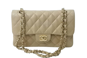 CHANEL シャネル マトラッセWフラップチェーンショルダーバッグ 8番台 ラムスキン 23cm ベージュ 新革 ゴールド金具 中古 63721