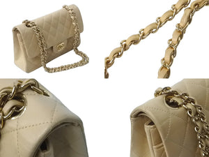 CHANEL シャネル マトラッセWフラップチェーンショルダーバッグ 8番台 ラムスキン 23cm ベージュ 新革 ゴールド金具 中古 63721