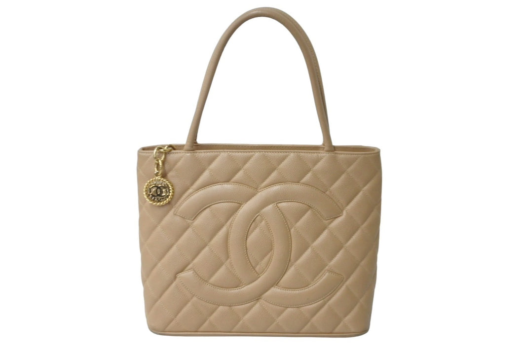 CHANEL シャネル 復刻トート 8番台 ハンドバッグ ココマーク キャビアスキン ベージュ シルバー金具 美品 中古 63722