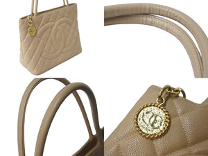 CHANEL シャネル 復刻トート 8番台 ハンドバッグ ココマーク キャビアスキン ベージュ シルバー金具 美品 中古 63722