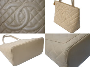 CHANEL シャネル 復刻トート 8番台 ハンドバッグ ココマーク キャビアスキン ベージュ シルバー金具 美品 中古 63722