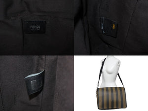 FENDI フェンディ メッセンジャーバッグ スクエア ペカン柄 ブランドロゴ コーティングキャンバス レザー ブラウン 美品 中古 63733 