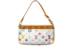 LOUIS VUITTON ルイヴィトン 村上隆 ポシェットアクセソワール スト付き マルチカラー ホワイト M92649 美品 中古 63740