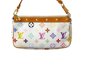 LOUIS VUITTON ルイヴィトン 村上隆 ポシェットアクセソワール スト付き マルチカラー ホワイト M92649 美品 中古 63740