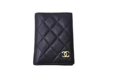 CHANEL シャネル マトラッセ キャビアスキン カードケース パスケース ネイビー 28番台 ゴールド金具 美品 中古 63780