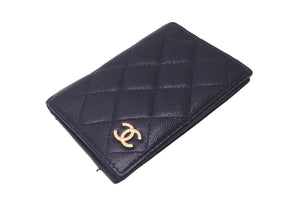 CHANEL シャネル マトラッセ キャビアスキン カードケース パスケース ネイビー 28番台 ゴールド金具 美品 中古 63780