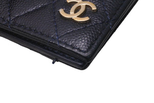 CHANEL シャネル マトラッセ キャビアスキン カードケース パスケース ネイビー 28番台 ゴールド金具 美品 中古 63780