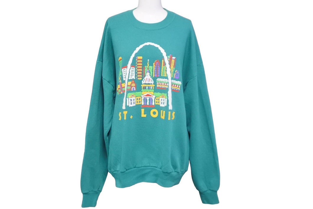 JERZEES ジャージーズ 80s～90s セントルイス スウェット グリーン プリント トレーナー ヴィンテージ サイズXL 美品 中古 63786