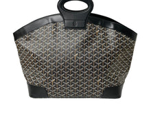 Load image into Gallery viewer, Goyard ゴヤール ベルーガ ハンドバッグ ヘリンボーン柄 PVC レザー ブラック ブラウン シルバー金具 美品 中古 63787