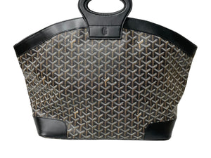 Goyard ゴヤール ベルーガ ハンドバッグ ヘリンボーン柄 PVC レザー ブラック ブラウン シルバー金具 美品 中古 63787