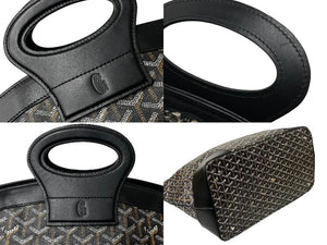 Goyard ゴヤール ベルーガ ハンドバッグ ヘリンボーン柄 PVC レザー ブラック ブラウン シルバー金具 美品 中古 63787