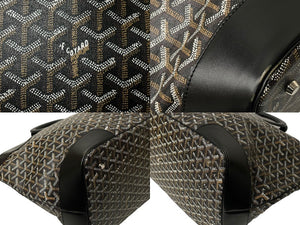 Goyard ゴヤール ベルーガ ハンドバッグ ヘリンボーン柄 PVC レザー ブラック ブラウン シルバー金具 美品 中古 63787