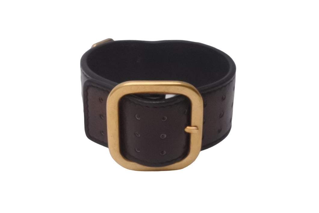 YVES SAINT LAURENT イヴ サンローラン ブレスレット 157959・0416M レザー ブラック ゴールド金具 美品 中古 63805 