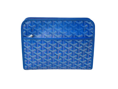 GOYARD ゴヤール ジュバンス MM ポーチ JOUVENMMLTY10CL10P ブルー PVC レザー シルバー金具 ヘリンボーン柄 美品 中古 63810