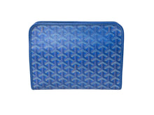 Load image into Gallery viewer, GOYARD ゴヤール ジュバンス MM ポーチ JOUVENMMLTY10CL10P ブルー PVC レザー シルバー金具 ヘリンボーン柄 美品 中古 63810