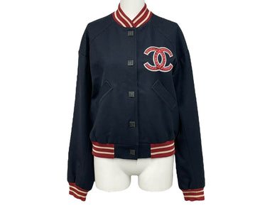 CHANEL シャネル ココマーク スポーツライン スタジャン ブルゾン ウール P23751V14325 サイズ38 ネイビー 美品 中古 63816