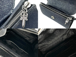 極美品 CHROME HEARTS クロムハーツ ADAMS アダムス クロス 2WAY ラメ ハンドバッグ ブルー シルバー 中古 63829