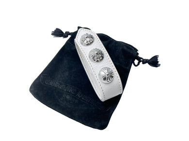 極美品 CHROME HEARTS クロムハーツ ブレスレット BTN/2SNP クロスボール3ボタン2スナップ ホワイト シルバー925 レザー 中古 63831