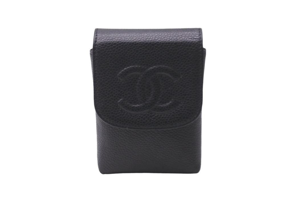 極美品 CHANEL シャネル シガレットケース ココマーク A13511 10番台 2006年 キャビアスキン ブラック ゴールド金具 中古 63843