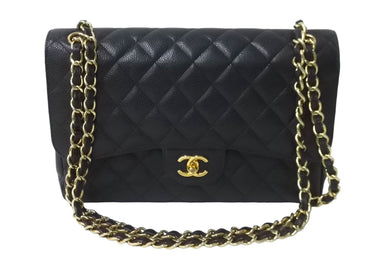 極美品 CHANEL シャネル チェーンショルダーバッグ マトラッセ30 キャビアスキン Wフラップ A58600 ブラック ゴールド 16番台 中古 63876