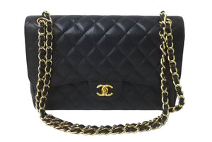 極美品 CHANEL シャネル チェーンショルダーバッグ マトラッセ30 キャビアスキン Wフラップ A58600 ブラック ゴールド 16番台 中古 63876