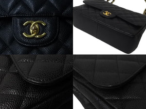 極美品 CHANEL シャネル チェーンショルダーバッグ マトラッセ30 キャビアスキン Wフラップ A58600 ブラック ゴールド 16番台 中古 63876