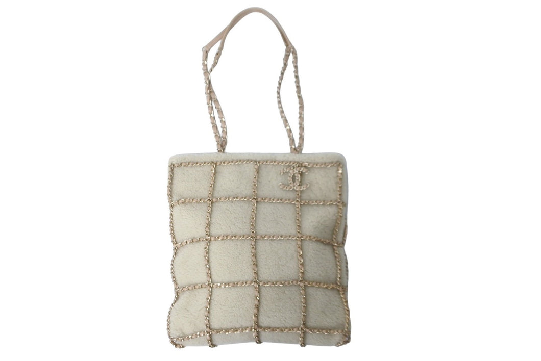 極美品 CHANEL シャネル ショッピングトート 30番台 チェーントートバッグ ベージュ アイボリー ゴールド金具 中古 63879