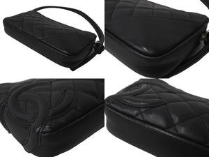 極美品 CHANEL シャネル ポーチ ハンドバッグ カンボンライン ココマーク 9番台 ブラック ブラック 中古 63882