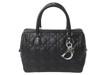極美品 ChristianDior クリスチャンディオール レディディオール ミニボストンバッグ カナージュ トロッター柄 ブラック 中古 63886