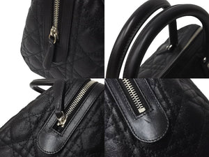 極美品 ChristianDior クリスチャンディオール レディディオール ミニボストンバッグ カナージュ トロッター柄 ブラック 中古 63886