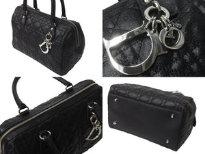 極美品 ChristianDior クリスチャンディオール レディディオール ミニボストンバッグ カナージュ トロッター柄 ブラック 中古 63886
