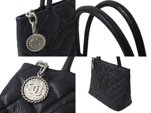CHANEL シャネル ハンドバッグ 復刻トート キャビアスキン マトラッセ ココマーク 6番台 シルバー金具 中古 63891