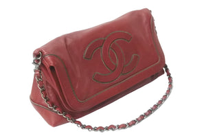 CHANEL シャネル チェーンショルダーバッグ ココマーク 11番台 ラムレザー レッド シルバー金具 美品 中古 63893