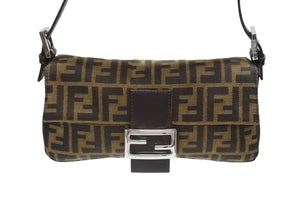 FENDI フェンディ マンマバケット ワンショルダーバッグ 26424 ズッカ柄 キャンバス レザー ブラウン シルバー金具 美品 中古 4b006390