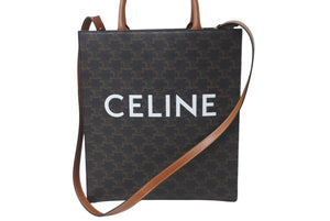 CELINE セリーヌ スモール バーティカル カバ 2WAY トートバッグ トリオンフ キャンバス 191542BZK.04LU ブラウン 美品 中古 63901