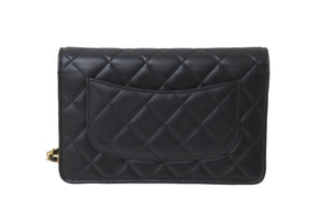 新品同様 CHANEL シャネル ショルダーバッグ マトラッセ チェーンウォレット ランダム ラムスキン ブラック ゴールド金具 中古 63918