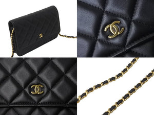 新品同様 CHANEL シャネル ショルダーバッグ マトラッセ チェーンウォレット ランダム ラムスキン ブラック ゴールド金具 中古 63918