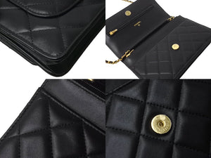 新品同様 CHANEL シャネル ショルダーバッグ マトラッセ チェーンウォレット ランダム ラムスキン ブラック ゴールド金具 中古 63918