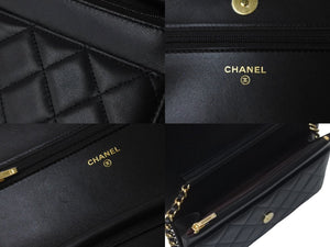 新品同様 CHANEL シャネル ショルダーバッグ マトラッセ チェーンウォレット ランダム ラムスキン ブラック ゴールド金具 中古 63918