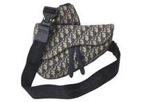 Load image into Gallery viewer, Dior ディオール サドルバッグ ボディバッグ 1ADP0093YKY オブリーク ベージュネイビー シルバー金具 美品 中古 63924