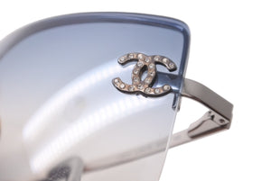 CHANEL シャネル ココマーク メタル ラインストーン サングラス 62◻︎15 4092-B ブルー シルバー 美品 中古 63942