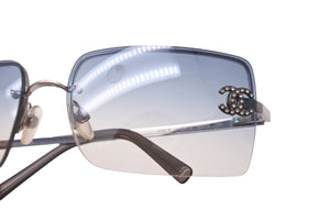 CHANEL シャネル ココマーク メタル ラインストーン サングラス 62◻︎15 4092-B ブルー シルバー 美品 中古 63942