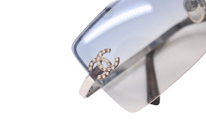 CHANEL シャネル ココマーク メタル ラインストーン サングラス 62◻︎15 4092-B ブルー シルバー 美品 中古 63942