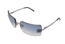 Load image into Gallery viewer, CHANEL シャネル ココマーク メタル ラインストーン サングラス 62◻︎15 4092-B ブルー シルバー 美品 中古 63942