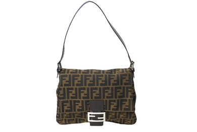 FENDI フェンディ ズッカ柄 マンマバケット ワンショルダーバッグ ブラウンロゴ コットンキャンバス レザー 美品 中古 63495 