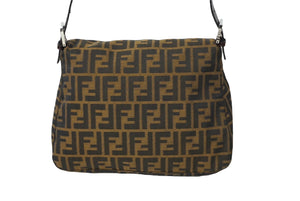 FENDI フェンディ ズッカ柄 マンマバケット ワンショルダーバッグ ブラウンロゴ コットンキャンバス レザー 美品 中古 63495 